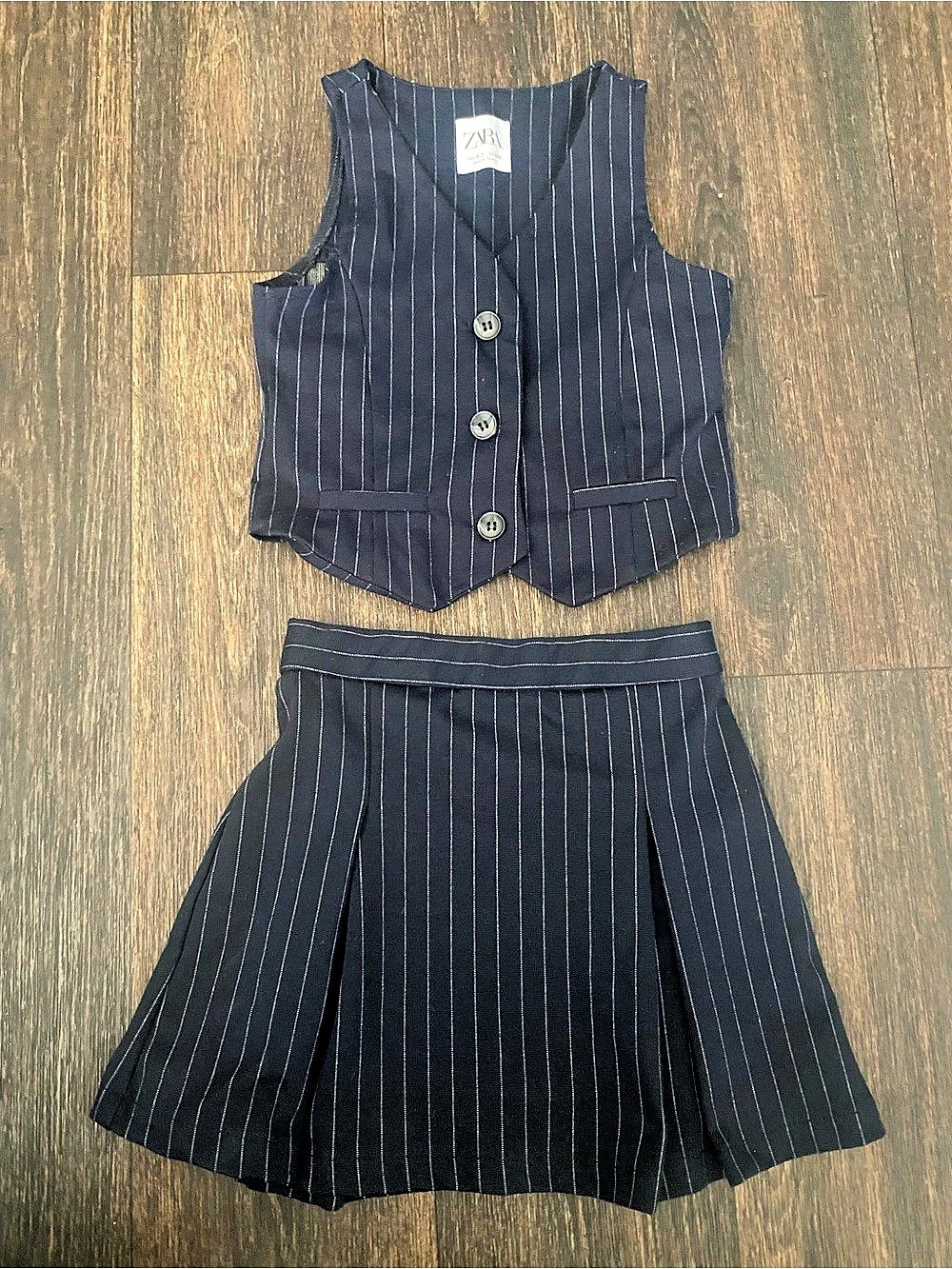 Zara Girls Pinstripe Vest Skirt Set